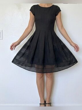 Taylor Black Striped Fit-and-Flare Mini Dress